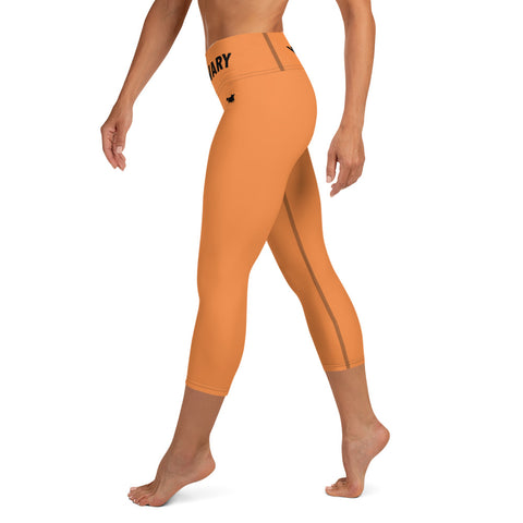 YAKWARY Orange Yoga Capri Leggings Without Pocket