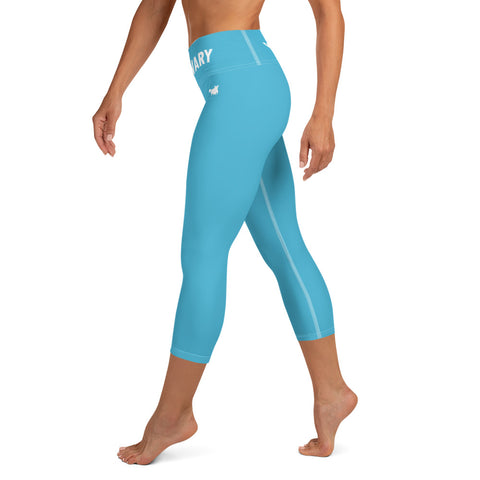 YAKWARY Blue Yoga Capri Leggings Without Pocket