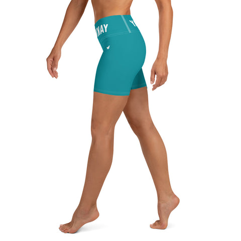 YAKWARY Women Turquoise Yoga Shorts With Pocket