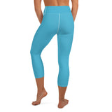 YAKWARY Blue Yoga Capri Leggings Without Pocket