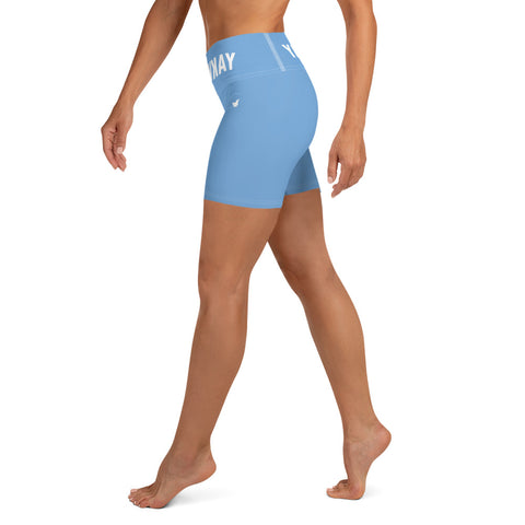 YAKWARY Women Blue Yoga Shorts With Pocket