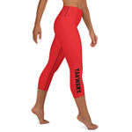 YAKWARY Red Yoga Capri Leggings Without Pocket