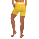 YAKWARY Women Yellow Yoga Shorts With Pocket