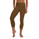 YAKWARY Brown Yoga Capri Leggings Without Pocket