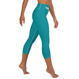 YAKWARY Turquoise Yoga Capri Leggings Without Pocket