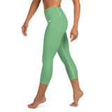 YAKWARY Green Yoga Capri Leggings Without Pocket