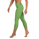 YAKWARY Green Yoga Capri Leggings Without Pocket