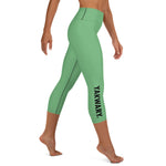 YAKWARY Green Yoga Capri Leggings Without Pocket