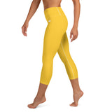 YAKWARY Yellow Yoga Capri Leggings Without Pocket