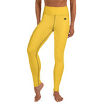 YAKWARY Yellow Yoga Leggings With Pocket