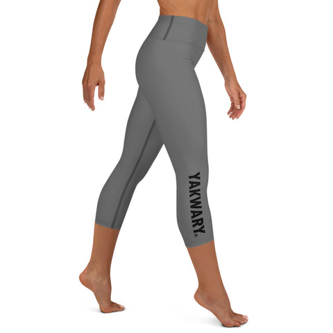 YAKWARY Gray Yoga Capri Leggings Without Pocket