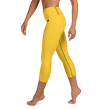 YAKWARY Yellow Yoga Capri Leggings With Pocket