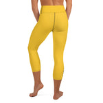 YAKWARY Yellow Yoga Capri Leggings With Pocket