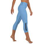 YAKWARY Blue Yoga Capri Leggings Without Pocket