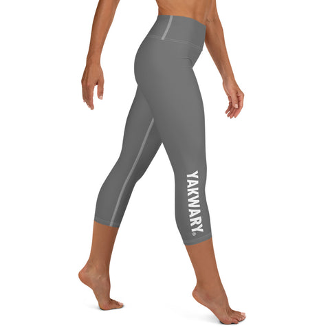 YAKWARY Gray Yoga Capri Leggings With Pocket