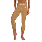 YAKWARY Brown Yoga Capri Leggings Without Pocket