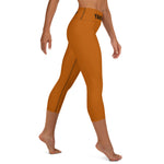 YAKWARY Brown Yoga Capri Leggings Without Pocket