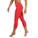 YAKWARY Red Yoga Capri Leggings With Pocket