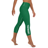 YAKWARY Green Yoga Capri Leggings With Pocket