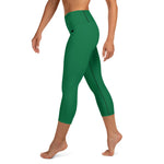 YAKWARY Green Yoga Capri Leggings Without Pocket