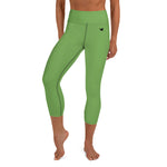 YAKWARY Green Yoga Capri Leggings Without Pocket