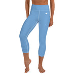 YAKWARY Blue Yoga Capri Leggings With Pocket