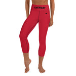 YAKWARY Red Yoga Capri Leggings With Pocket