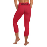 YAKWARY Red Yoga Capri Leggings With Pocket