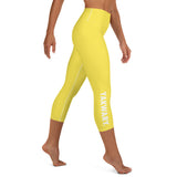 YAKWARY Yellow Yoga Capri Leggings Without Pocket