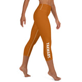 YAKWARY Brown Yoga Capri Leggings Without Pocket