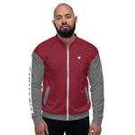 YAKWARY Men Gray Red Bomber Jacket