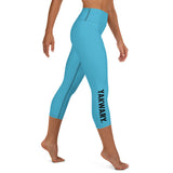 YAKWARY Blue Yoga Capri Leggings With Pocket