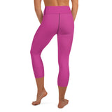 YAKWARY Pink Yoga Capri Leggings Without Pocket