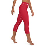 YAKWARY Red Yoga Capri Leggings With Pocket