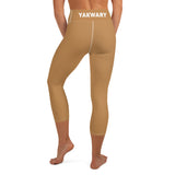 YAKWARY Brown Yoga Capri Leggings Without Pocket