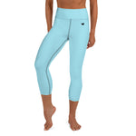 YAKWARY Blue Yoga Capri Leggings With Pocket