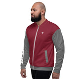 YAKWARY Men Gray Red Bomber Jacket