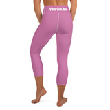 YAKWARY Pink Yoga Capri Leggings Without Pocket