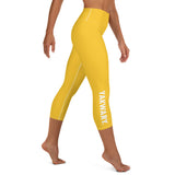 YAKWARY Yellow Yoga Capri Leggings With Pocket