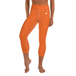 YAKWARY Orange Yoga Capri Leggings With Pocket