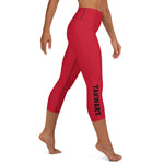 YAKWARY Red Yoga Capri Leggings With Pocket