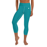 YAKWARY Turquoise Yoga Capri Leggings Without Pocket