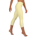 YAKWARY Yellow Yoga Capri Leggings Without Pocket