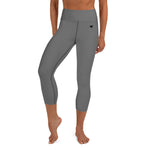 YAKWARY Gray Yoga Capri Leggings With Pocket