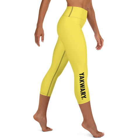 YAKWARY Yellow Yoga Capri Leggings With Pocket