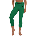 YAKWARY Green Yoga Capri Leggings Without Pocket