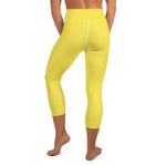 YAKWARY Yellow Yoga Capri Leggings Without Pocket