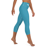 YAKWARY Blue Yoga Capri Leggings Without Pocket