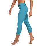 YAKWARY Blue Yoga Capri Leggings With Pocket