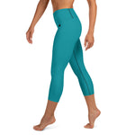 YAKWARY Turquoise Yoga Capri Leggings With Pocket